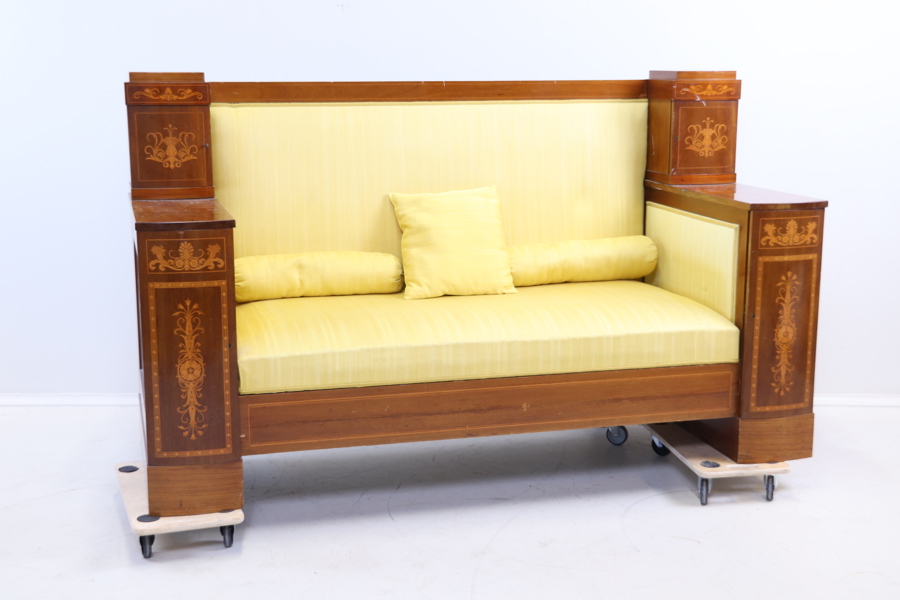 Soffa med 4 skåp, mahogny/textil, empire.