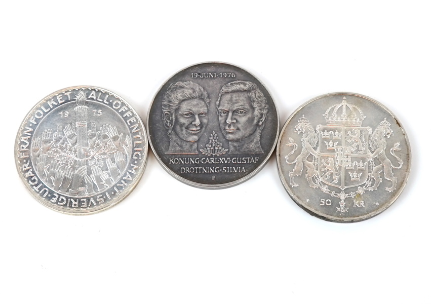 Samlarmynt, 3 st, sterling silver 925.