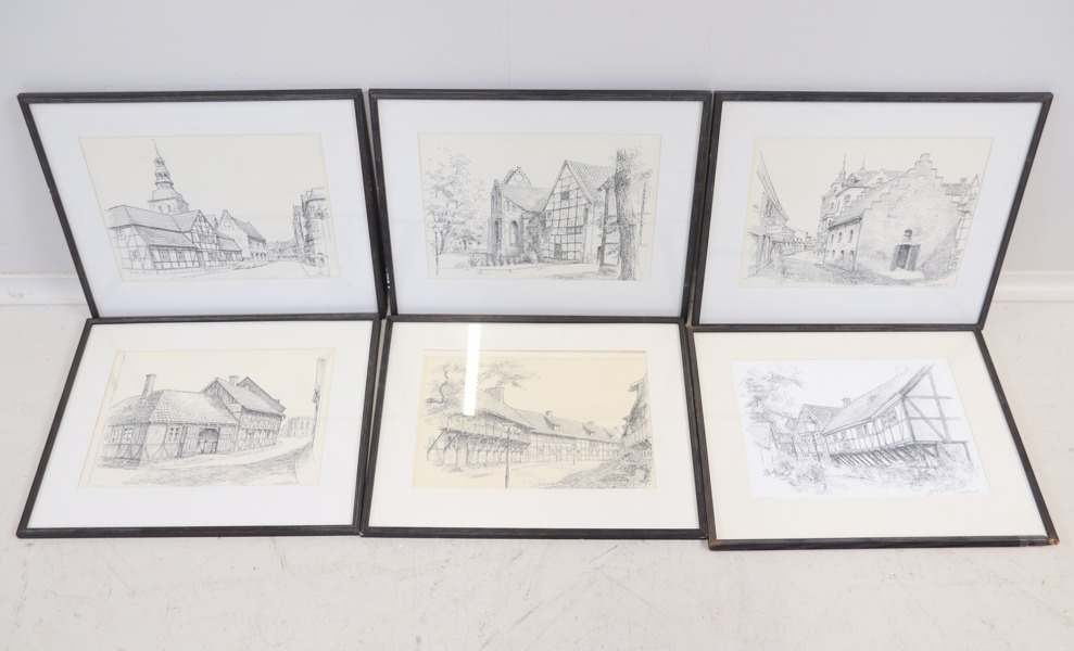 Stig Svensson, "Ystad", serigrafier, 6 st, signerade, daterade -76.