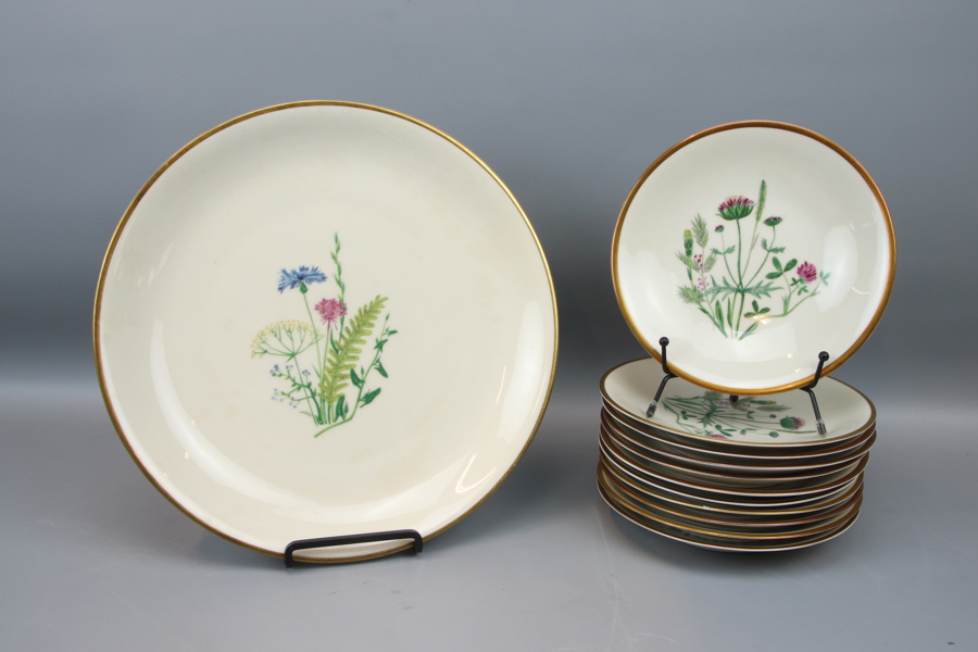 Fruktservis, 12 delar, porslin, "Linné", Upsala Ekeby, KP Karlskrona.