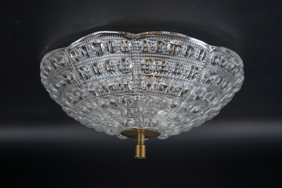 Carl Fagerlund, takplafond, glas/mässing, 3 ljuspunkter, Orrefors.