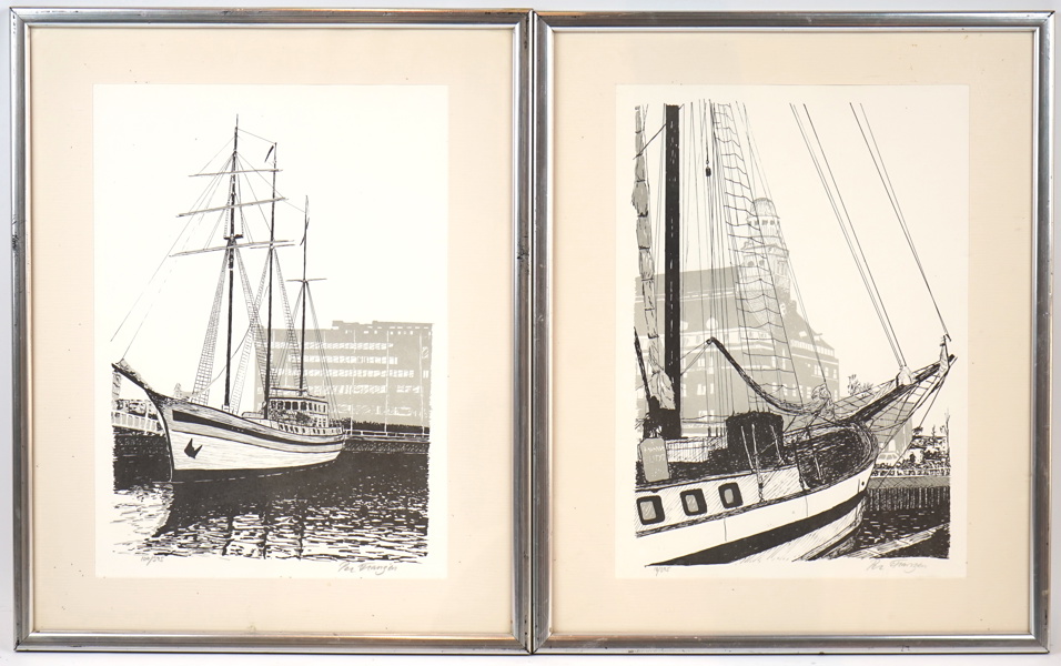 Per Franzén, litografier, 2 st, nr 100/395 och 18/395, signerade.