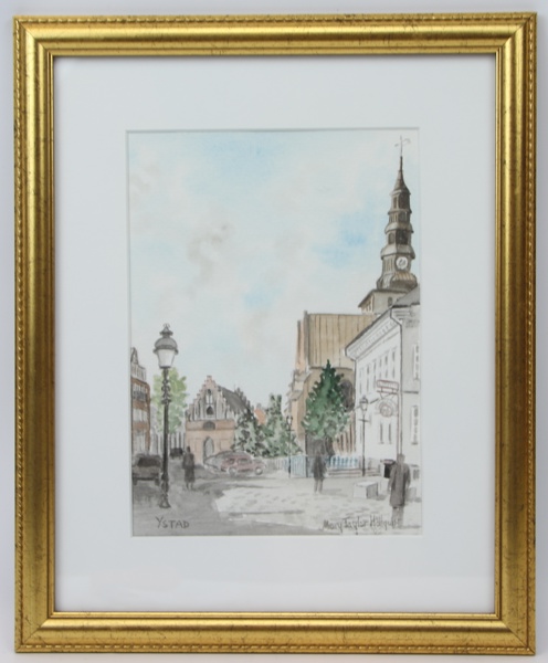 Mary Taylor Hällquist, "Ystad", akvarell, signerad.