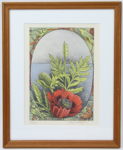Maria Hillfon, "Vallmo", litografi 95/250, signerad.