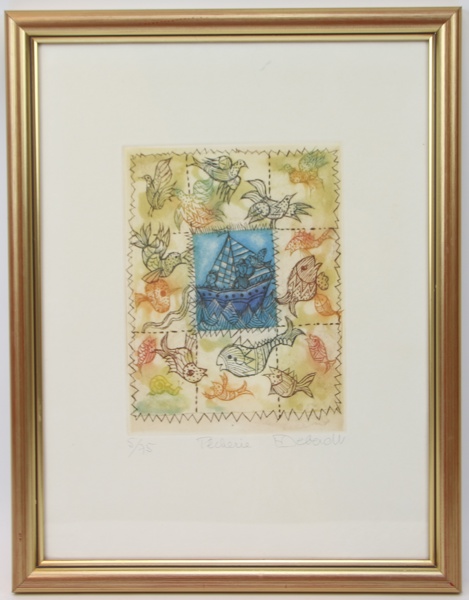 Francoise Debert, "Pecherie", etsning 5/75, signerad.