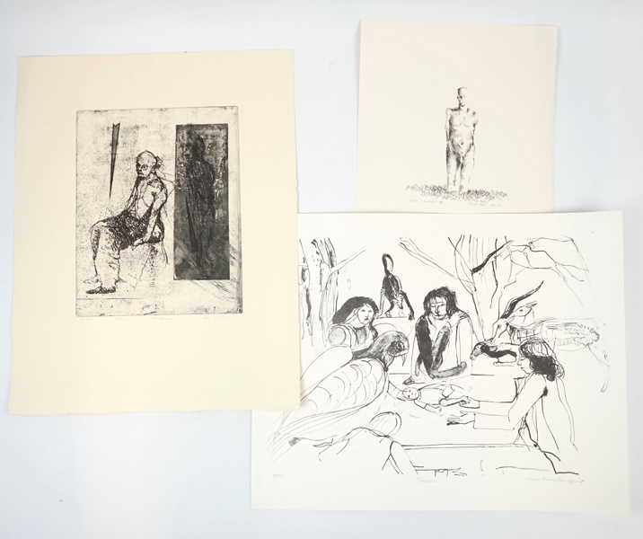 Jan Bertil Andersson, Sture Meijer och Christina Rundquist, etsning och litografier, oramade, signerade.