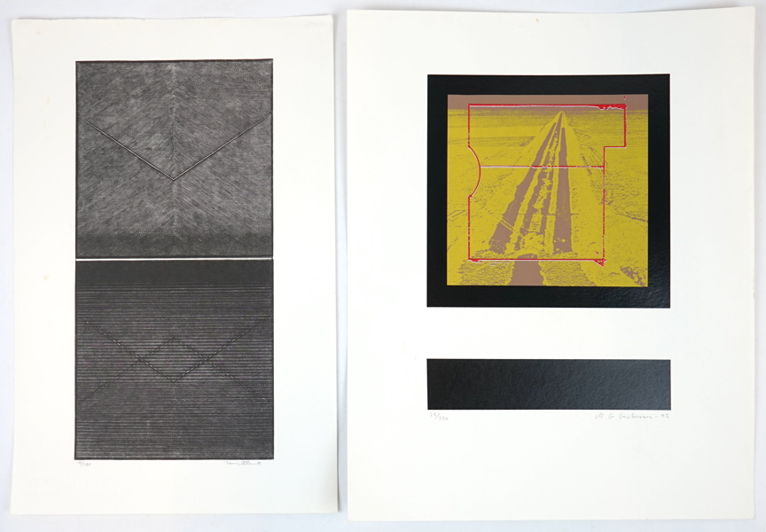 Dennis Steen och Mats G. Gustavsson, litografier 2 st, oramade, signerade.