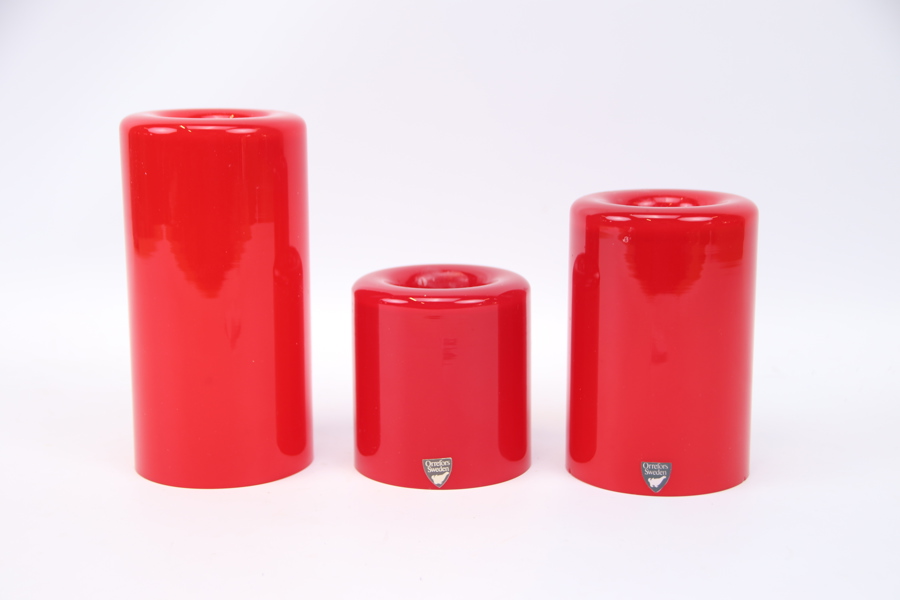 Ove Elfvén, ljuslyktor, 3 st, glas, "Eternell", Orrefors.