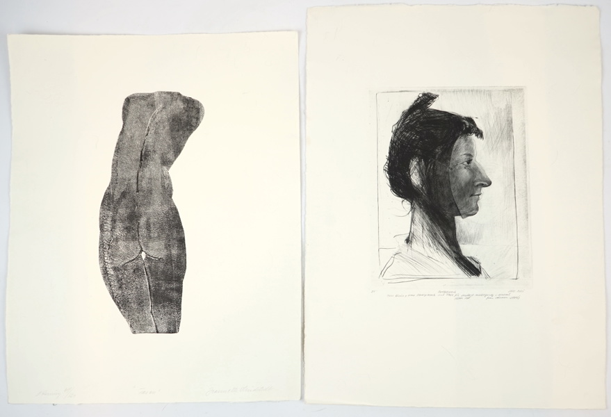 Jeanette Lindstedt och Jordi Arkö, etsningar, 2 st, oramade, signerade.