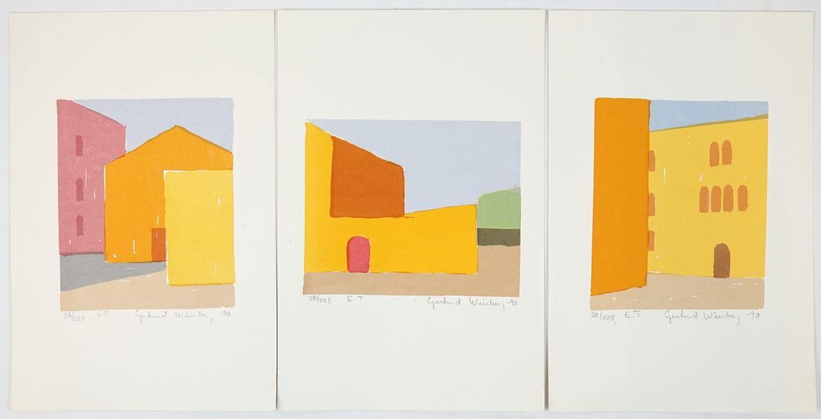 Gertrud Winberg, litografier, 3 st, nr 38/225, oramade, signerade, 1990.