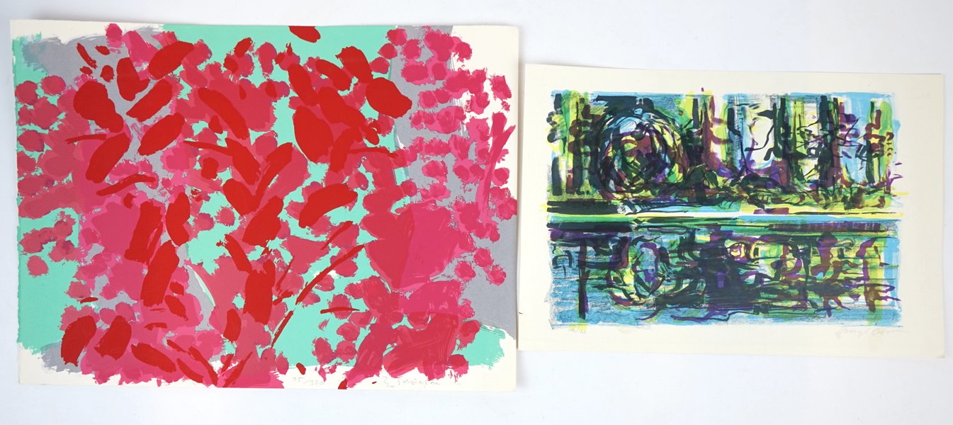 Uno Svensson och Bengt Olsson, litografier, 2 st, oramade, signerade.