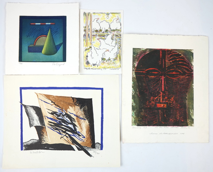 Bo Cronqvist, Bo Hultén m.m, litografier och etsning, 4 delar, oramade, signerade.