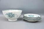 Skål och djupa tallrikar, 1+7 st, flintgods, "Grön Anna", Rörstrand/Göteborgs Porslinsfabrik, 1900-talets första hälft.