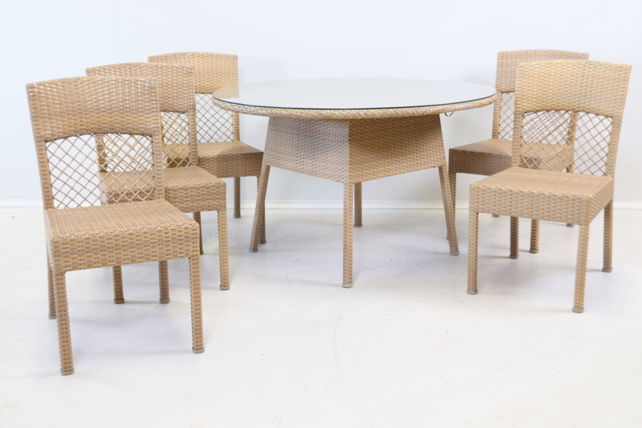 Bord och 5 stolar, konstrotting/glas, Sifas, Frankrike.