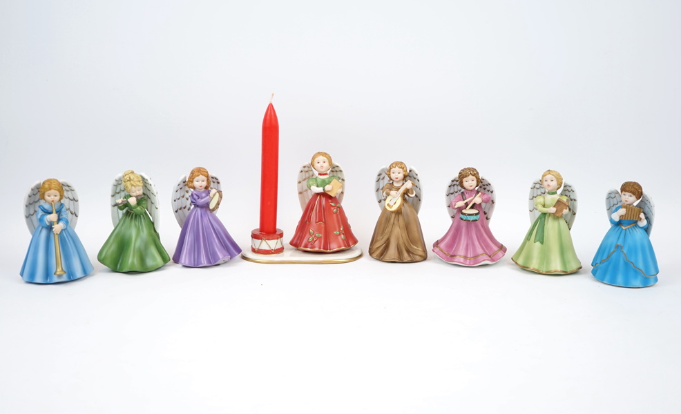 Murray Callahan, figuriner, 8 st, fältspatporslin, "Änglarnas symfoni", Christineholm Gallery, Fyrklövern.