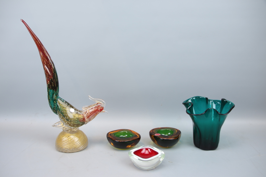 Murano, glasföremål, 5 delar.