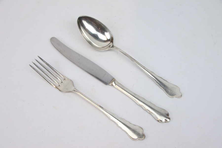 Bestick, 36 delar, nysilver, Chippendale-modell.