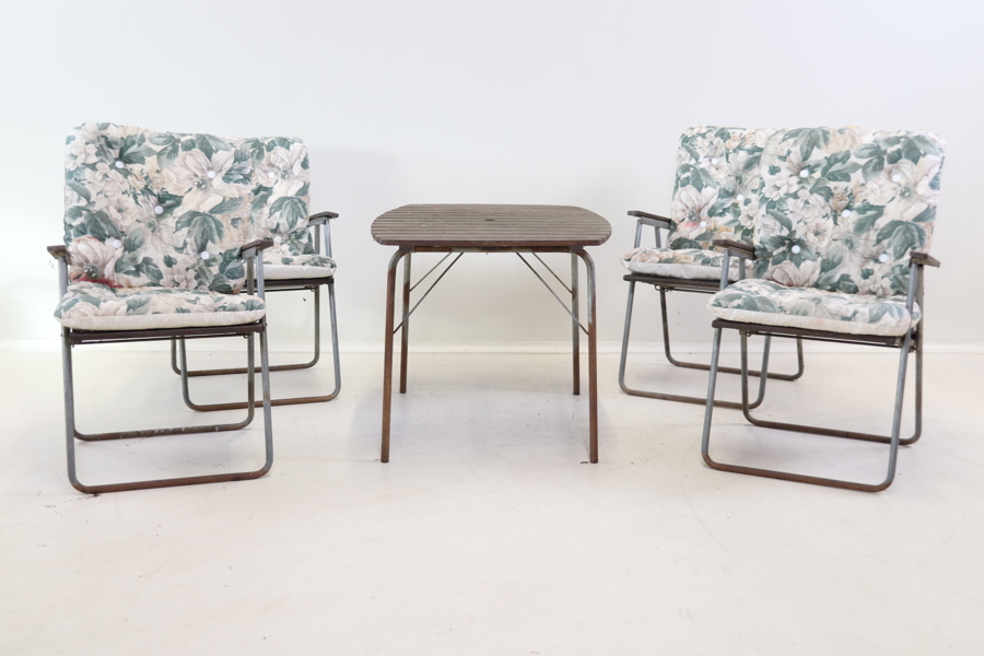 Trädgårdsmöbler, 5 delar, hopfällbara, trä/metall/textil.