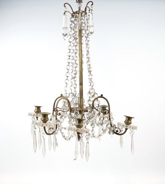 Takkrona, 6 st  ljuspunkter, mässing/glas.