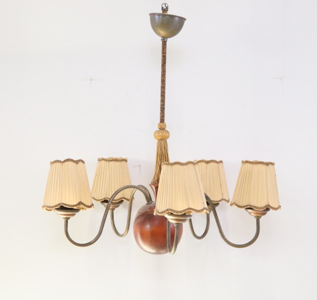 Takkrona, 5 ljuspunkter, metall/trä.