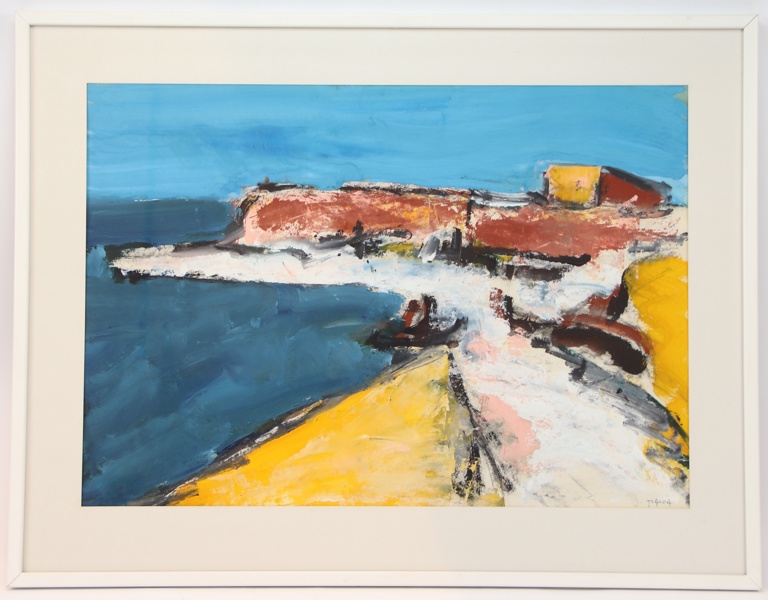 Oidentifierad konstnär, blandteknik på papper, otydligt signerad.