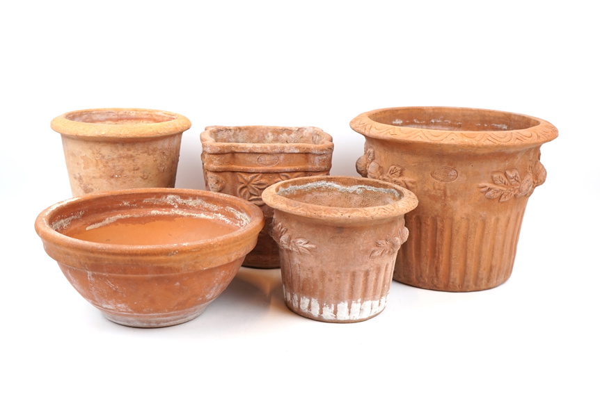 Krukor, 5 st, terrakotta, bl.a Terracina, Italien.    