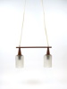 Taklampa, 2 ljuspunkter, glas/teak, 1950/60-tal.