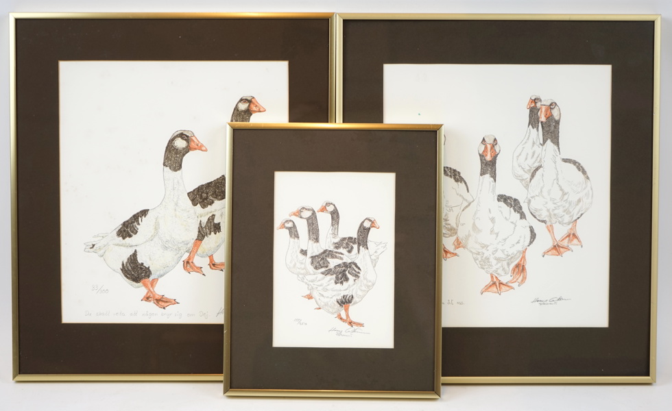 Hasse Andersson, litografier, 3 st, signerade.