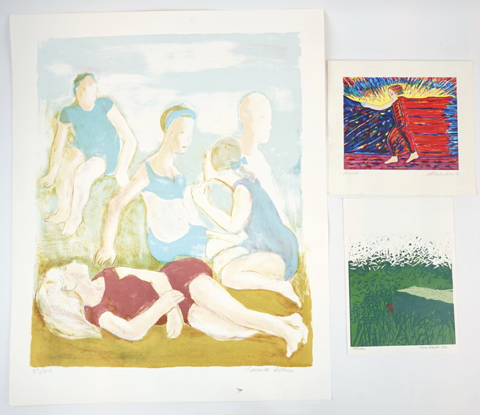 Gunnar Allvar, Nils André Malmström och Hans Brage, litografier och träsnitt, 3 delar, numrerade, signerade.