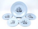 Tallrik och assietter, 5 delar, porslin, ''Svenska Amerikalinjen'', Rörstrand.