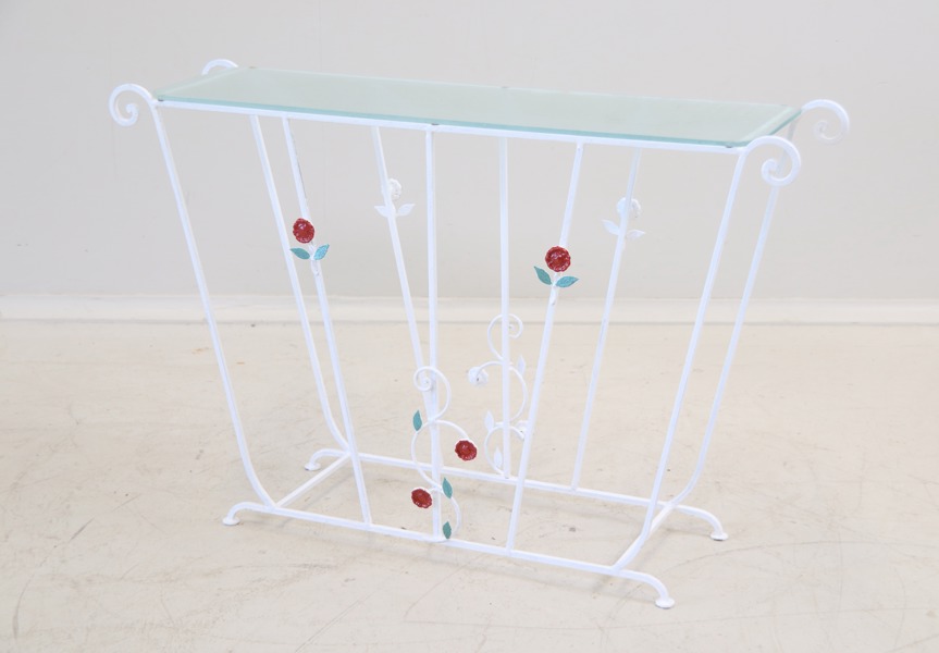 Blombord, metall/glas.