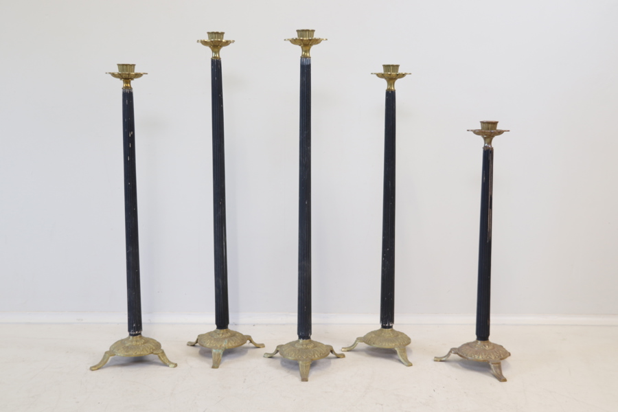 Golvljusstakar, 5 st, trä/metall.