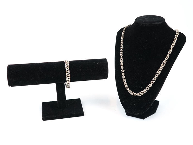 Halslänk och armlänk, silver.