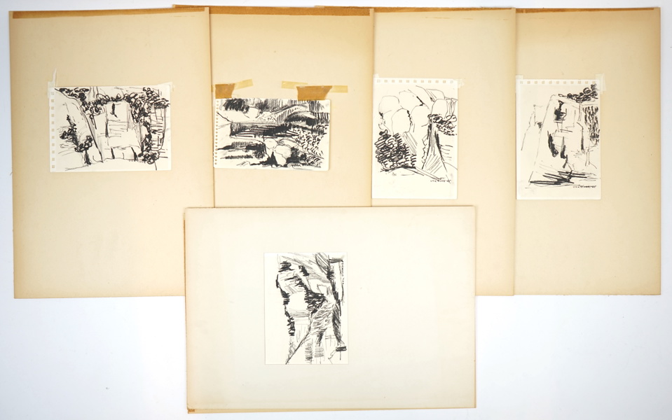 Ulla Viotti, kolteckningar, 5 st, signerade, 1965.