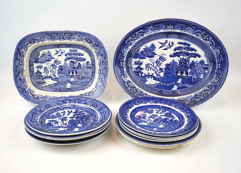 Servisdelar, 12 st, flintgods, ''Willow'', mest Gustavsberg.