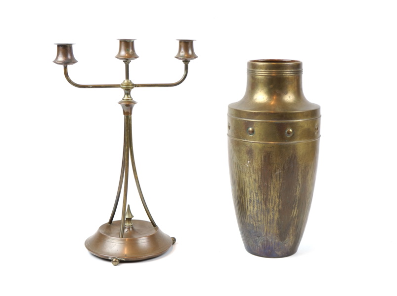 Kandelaber och vas, mässing, bl.a Oscar Nilsson, Eskilstuna.