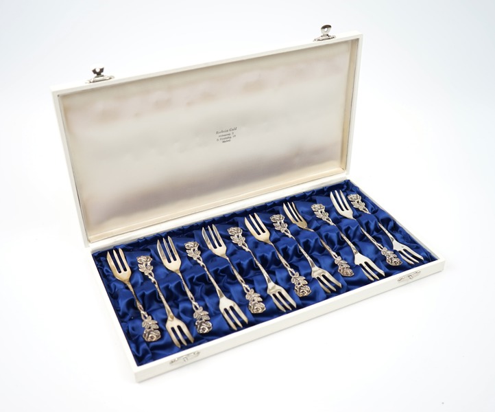 Bakelsegafflar, 12 st, silver, ''Rosen''.