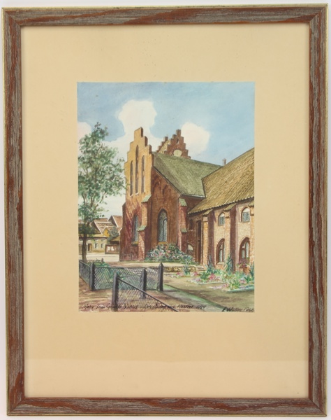 Edward Wollin, "Örtagården vid klostret 1925", akvarell, signerad, 1968.