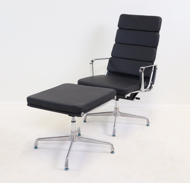 Charles & Ray Eames, snurrstol med fotpall, justerbar, metall/skinn, "EA-222", Vitra.