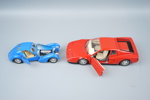 Modellbilar, 2 st, Ferrari testarossa (1984), 1/18, och Bugatti Atlantic (1936), 1/24, Bburago.