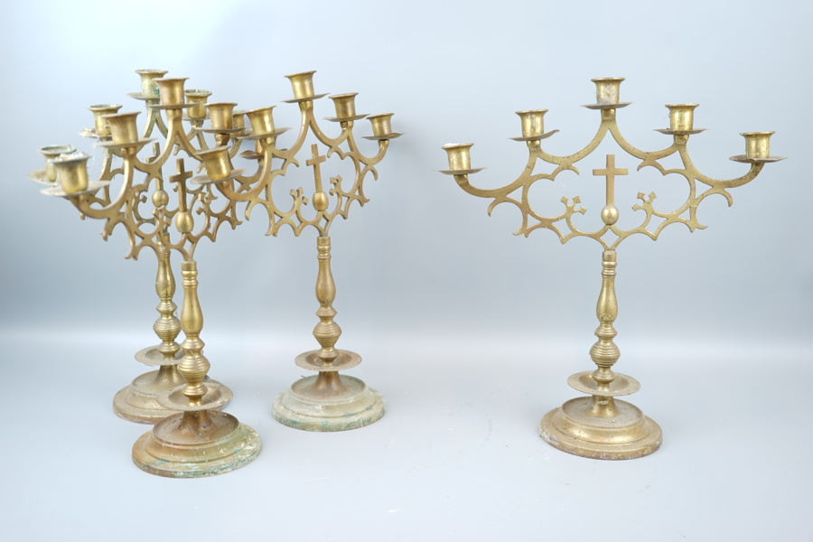 Kyrkkandelabrar, 4 st, mässing.