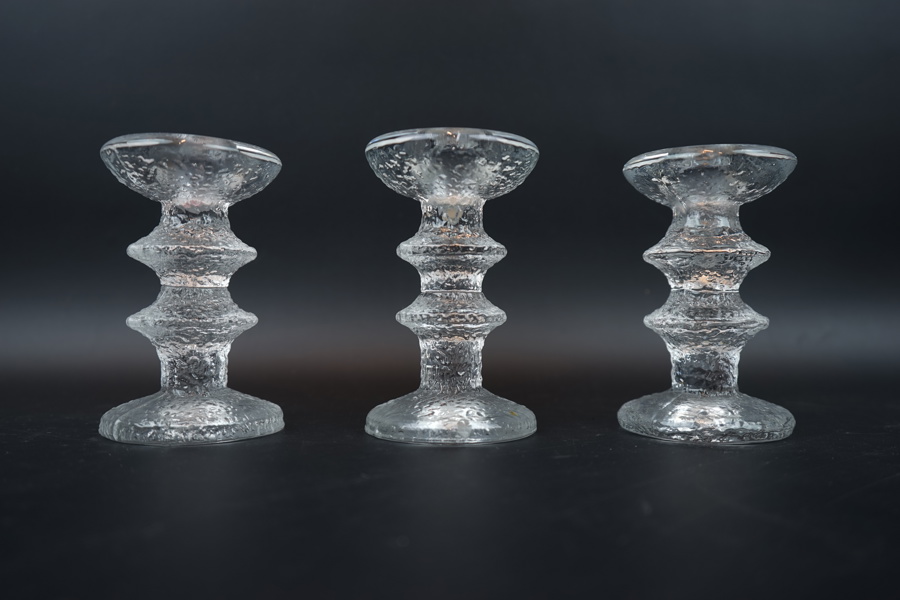 Timo Sarpaneva, ljusstakar, 3 st, glas, "Festivo", Iittala, Finland.