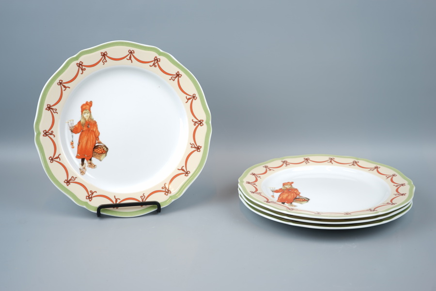 Mattallrikar, 4 st, porslin, "Carl Larssons Jul", Royal Bellevue, 1900-talets andra hälft.