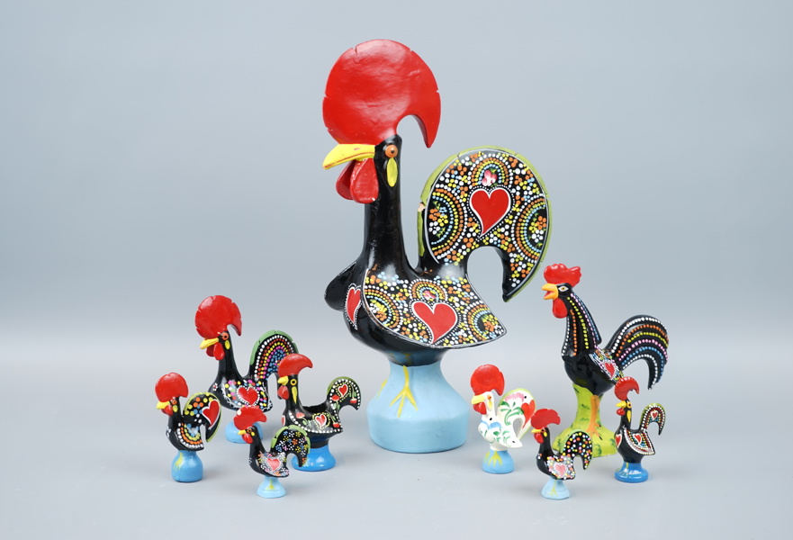 Tuppar, 9 st, keramik/metall, Portugal.