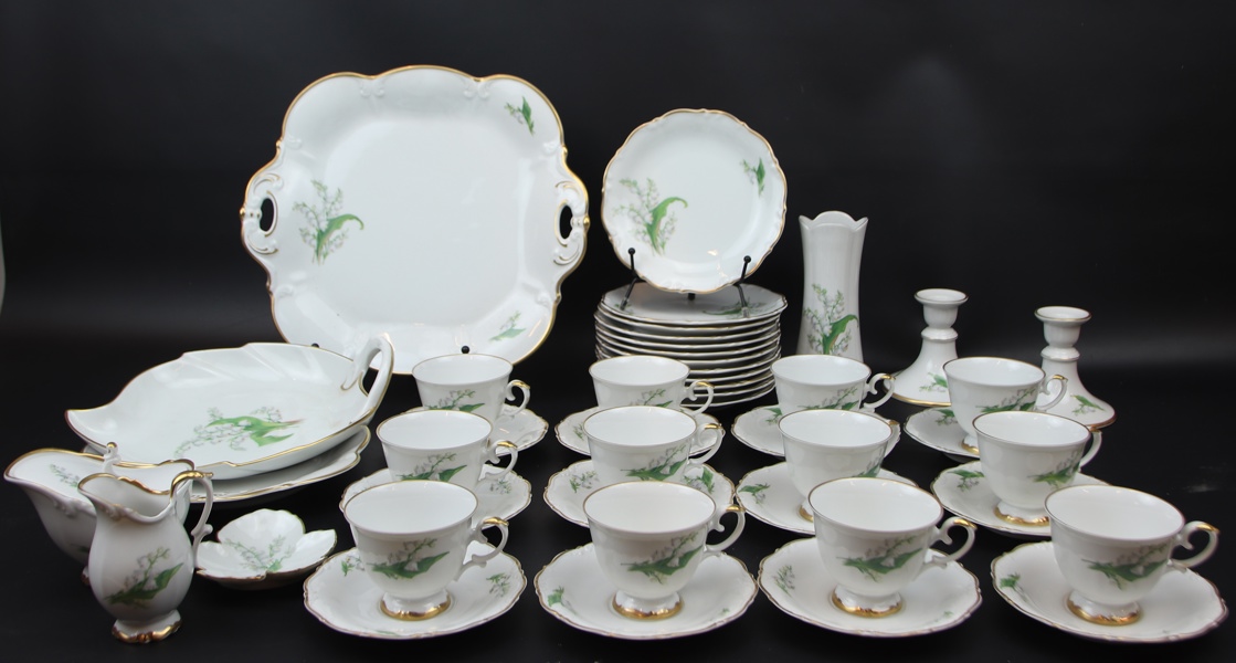 Kaffeservis, 33 delar, porslin, "Liljekonvalj", Hackefors.