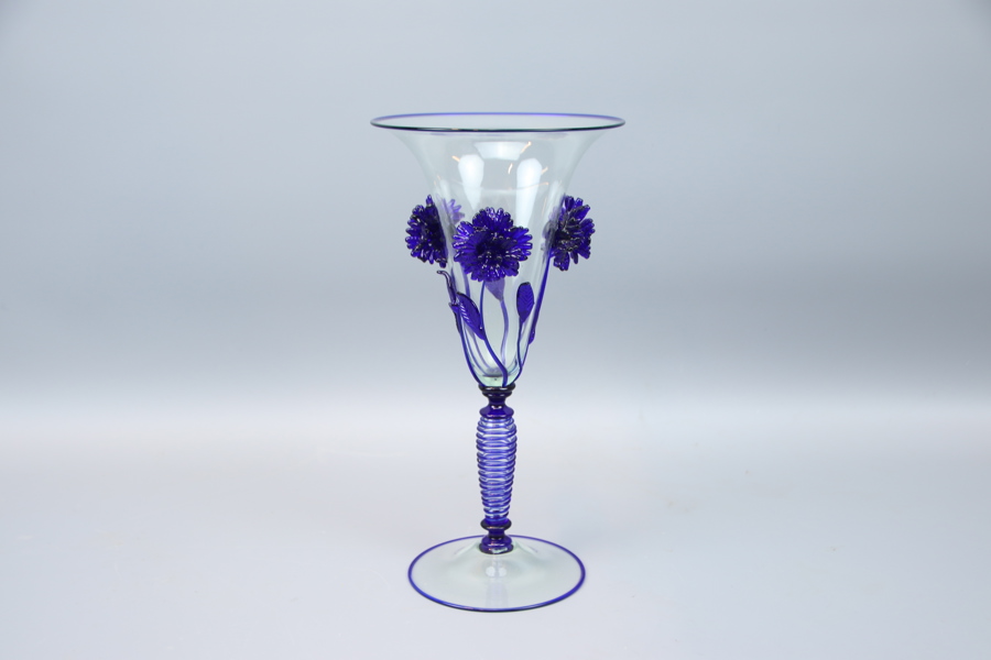 Vas/pokal, glas, reliefdekor, Pauly, Italien.