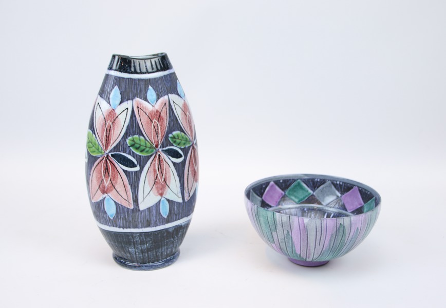 Vas och skål, keramik, Tilgmans.