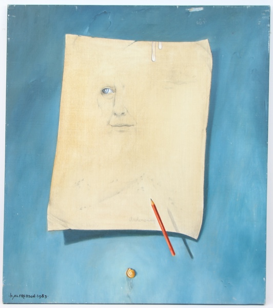 Håkan Alfredson, "Andemening", olja på duk, signerad, daterad 1983.