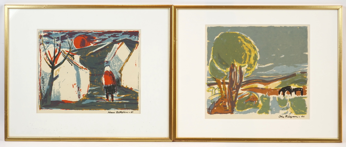 Hans och Ola Billgren, litografier, 2 st, signerade, 1960.