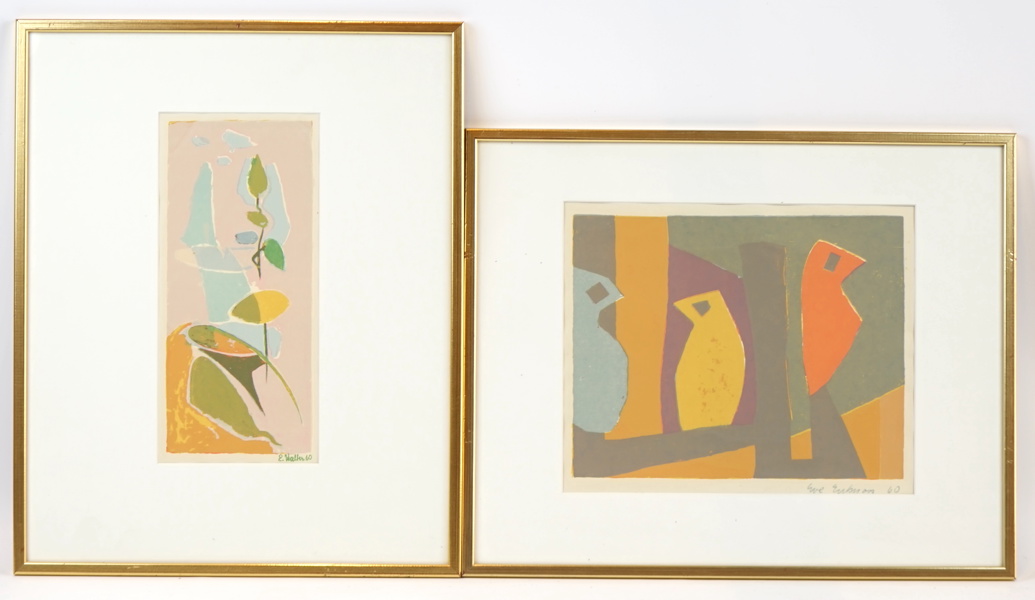 Erik Walter och Eva Eriksson, litografier, 2 st, signerade, 1960.